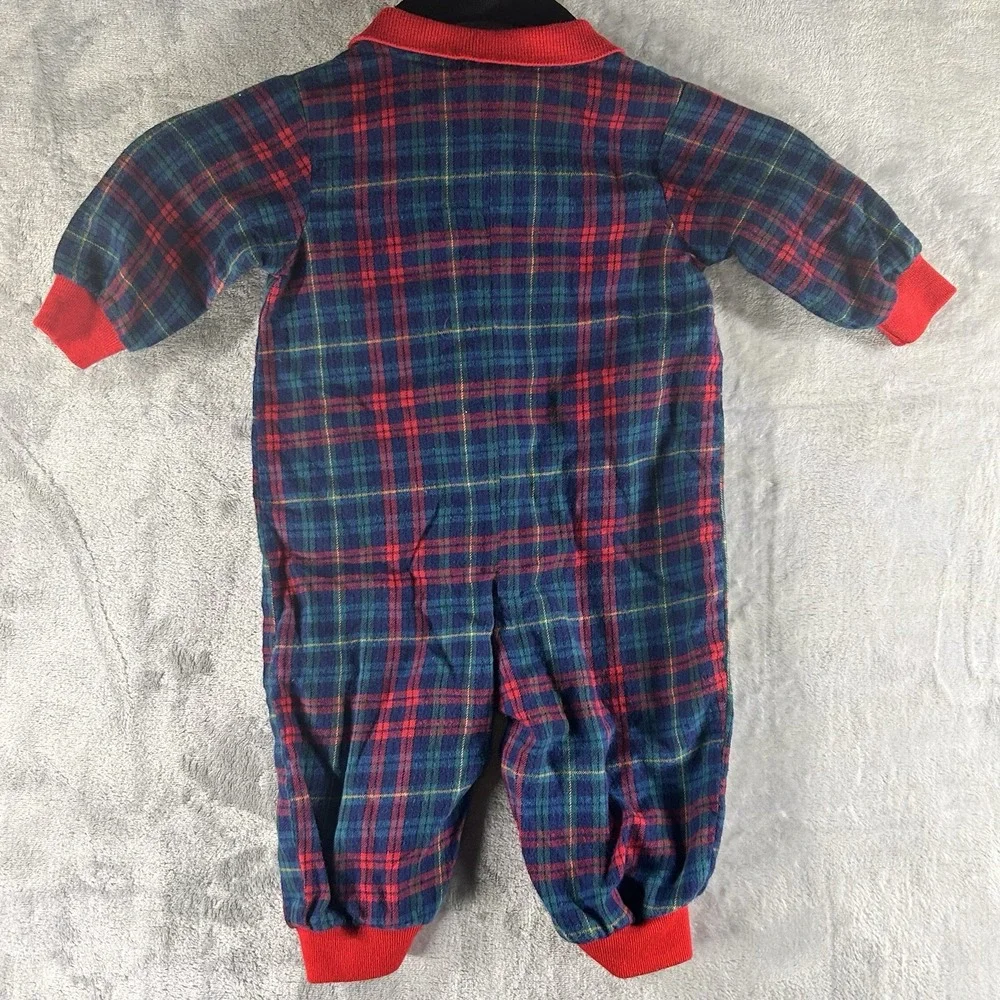 Vtg Good Lad Of Philadelphia Tartan Plaid‎ Flannel Romper Size 6-9 Months W/Hat